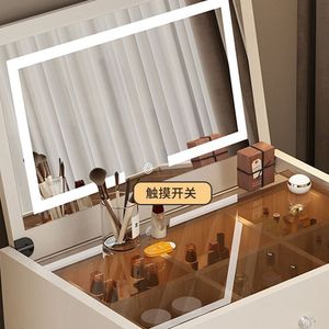 Modern Flip Top Dressing Table With <b>Lighted</b> Mirror Integrated Storage Bedroom <b>Vanity</b> Creamy Style - Product Image 3
