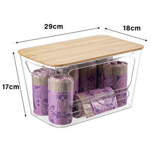 Porte-sacs poubelle en plastique transparent avec couvercle en bambou, bac à linge empilable, conteneur de rangement sous l'évier - Product Image 3