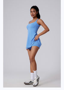 Jy Hoge Stretch Zomer Tennis Mouwloze Jurk Korte <span class=keywords><strong>2</strong></span> Stuk Yoga Set Golf Workout Atletische Sportkleding - Product Image 3