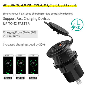 ที่ชาร์จในรถยนต์แบบเร็ว 12V Quick Charge 4.0 Type-C PD 60W USB QC3.0 สำหรับเรือและรถบ้าน - Product Image 6