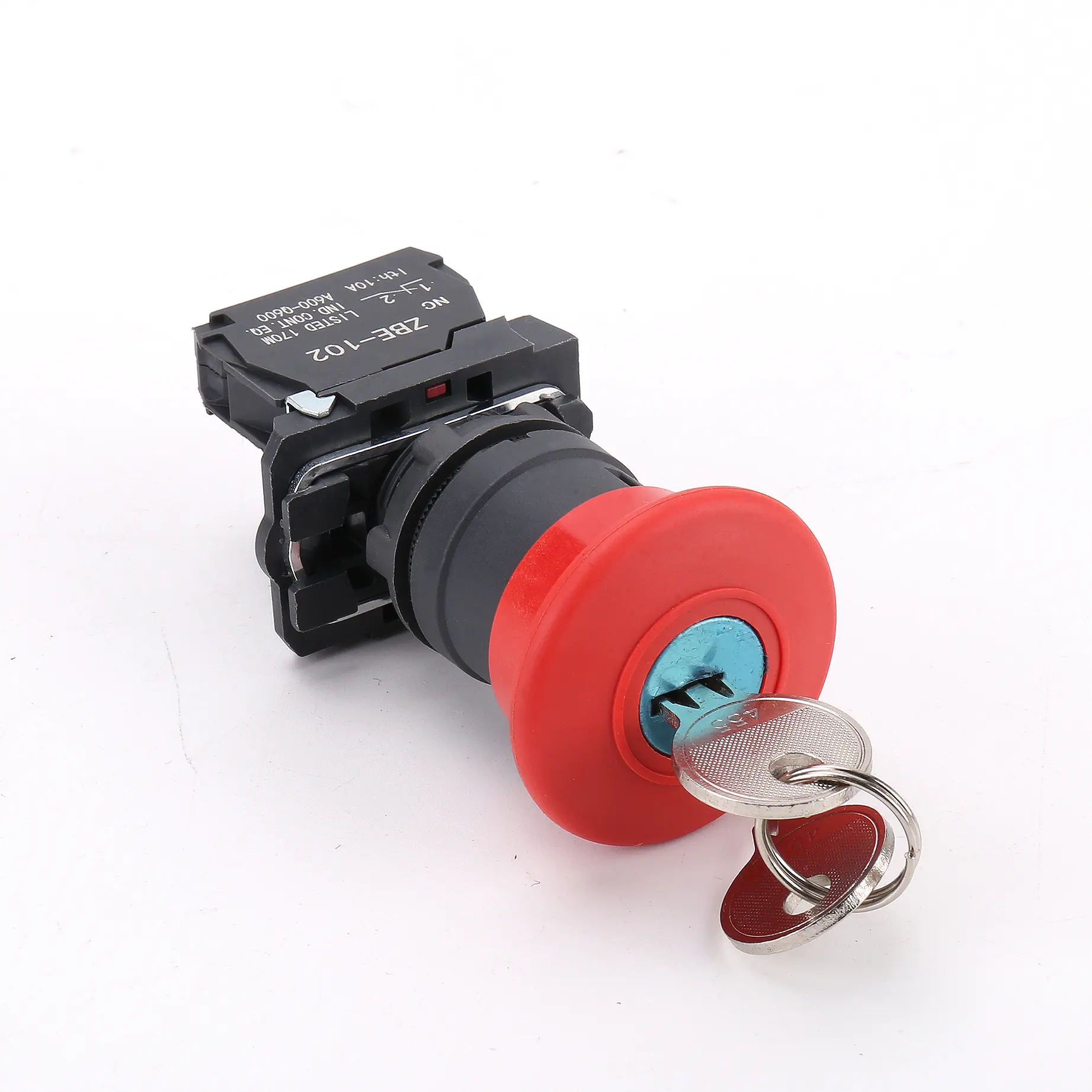 XB5-BS142 nc 22 मिमी रेड राउंड प्रकार मशरूम हेड बटन स्विच आपातकालीन स्टॉप बटन कुंजी के साथ स्विच करें