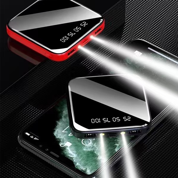 Factory Wholesale 20000mAh Mini Powerbank With Phone Holder Portable Mirror Power Bank 10000 MAh Flashlight Battery