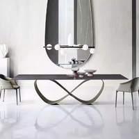 Table à manger Dareko Luxury 8 Word Design, design moderne, base rectangulaire en forme de papillon, 6/8/10 places, en pierre frittée, mobilier pour la maison