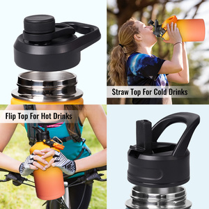 Botella de agua de acero inoxidable de 64 oz a prueba de fugas con tapa abatible y pajita, sin condensación, para camping y senderismo, botella de agua aislada. - Product Image 5