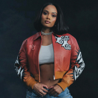 Veste bomber en fourrure streetwear avec logo 3D personnalisé en relief, dégradé de couleurs, patch hip-hop, appliqué brodé en chenille