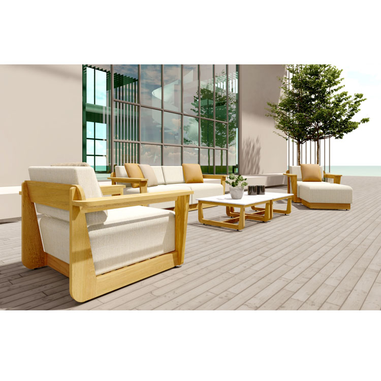 Modern luxury customized weathered teak wood furniture outdoor sectional garden sofa set