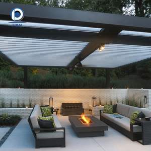 Pergola <span class=keywords><strong>moderne</strong></span> avec auvent à lames et système de gouttière pour drainage de l'eau, pergola propre - Product Image 1