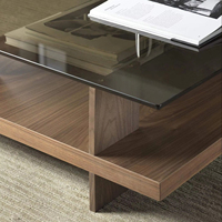 Mobilier moderne minimaliste pour la maison Table basse carrée en verre trempé avec cadre en bois massif pour centre de salon