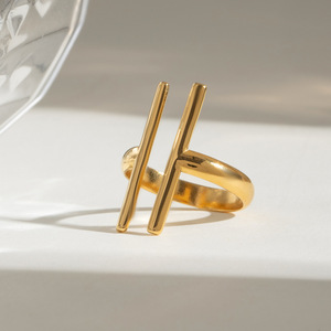 Geometric <b>Open</b> <b>Ring</b> 18k Gold Stainless Steel Line Design Unisex Jewelry Gift - Product Image 3