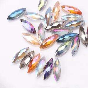 ZHB In Stock 10X30MM Marquise Glass Beads for DIY Charms Leaf Shape Crystal Chandelier Lighting Loose Beads for Jewelry Making