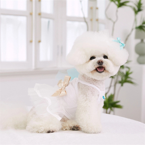 2025 Quatro Estações Branco Pet Doce Arco Vestido Gato Cão Puff Vestido De Noiva + Hairpin - Product Image 1