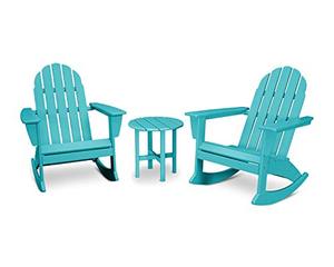 Set di 3 Sedie a Dondolo Adirondack in HDPE per Esterni con Tavolino Laterale - Product Image 1