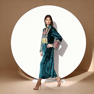 Robe Abaya pour femmes musulmanes, vente en gros, strass thermocollants personnalisés, polyester, élégante, pour les occasions spéciales - Product Image 3