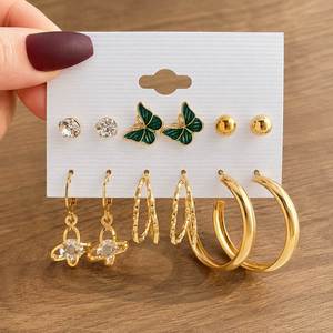 Nuevos Aretes de Aro con Perlas y Corazones, Chapados en Oro, con Mariposas, para Mujer, Venta al por Mayor de Joyería - Product Image 6