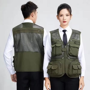เสื้อกั๊กใส่ทำงานสีเขียวเข้มใส่ได้ทั้งชายและหญิงมีหลายกระเป๋าเสื้อกั๊กใส่ทำงานแบบสร้างโลโก้แบบกำหนดเอง - Product Image 1