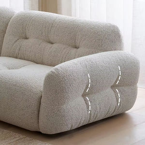 סט ספות מודולרי לסלון/דירה/וילה/מלון בצורת מלבן, בד לבן קרמי דמוי פתיתי שלג, בסגנון נורדי מודרני יוקרתי, 3 מושבים. - Product Image 4