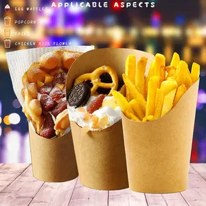Taza con Chip impresa personalizada, soporte desechable para patatas fritas de 14oz, taza de papel para llevar para aperitivos, tazas de papel Kraft para patatas fritas