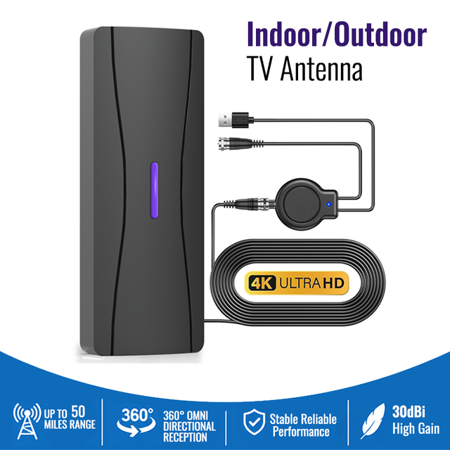 Indoor Outdoor HDTV Antenna with Amplifier 30dBi High Gain Waterproof 4K 1080P Digital TV Antenna for Local Free Channels