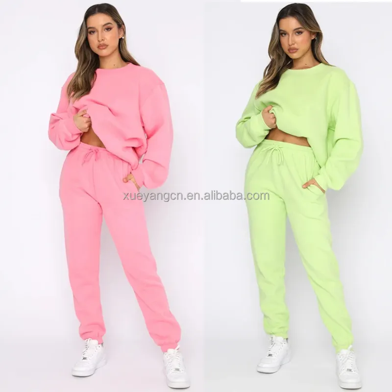 Embroidery Sweatsuit Tracksuit Set Crop Women Clothes Hoodie Fleece Sets Pants Setsweatshirt women Two Piece CasualC02