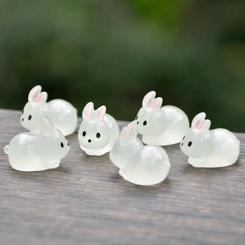 Cute Luminous Resin DIY for Crystal Clay Accessories Ornament Mini Garden Decoration Glowing Miniature Rabbit