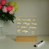 Mini base de lumière en bois LED avec tableau d'affichage effaçable en verre acrylique blanc transparent pour décor de salon 3D