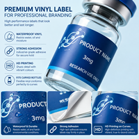 Étiquettes personnalisées en vinyle imperméable pour flacons de poudre de peptide, autocollants d'emballage de laboratoire à forte adhérence, OEM