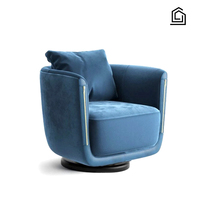 Fauteuil de loisirs pivotant en tissu de luxe léger avec détails de fermeture éclair dorée, base incurvée rotative, idéal pour salon de villa moderne ou hôtel