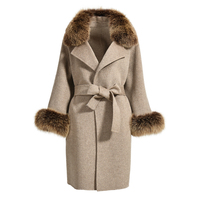 Nouveau manteau en laine avec col carré en fourrure de renard véritable manteau d'hiver en cachemire double face de haute qualité pour femmes vente en gros