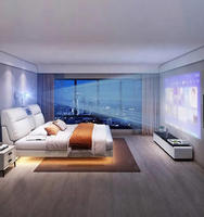 Luxuriöses Kingsize-Bett mit LED-Beleuchtung, Smart-Multifunktions-TV, HD-Projektor – Moderner verstellbarer Holzrahmen, Leder, 3 Jahre Garantie