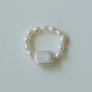 Natural White Freshwater Baroque Square Pearl Circle Adjustable Stretch <strong>Rings</strong> Freshwater Pearl <strong>Ring</strong> <strong>Stack</strong> - Product Image 4
