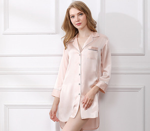 New Arrival Soild Color Pajamas 100% Pure Silk Ladies <strong>Dress</strong> Women Sleeping <strong>Dress</strong> Women <strong>Long</strong> <strong>Sleeve</strong> <strong>Night</strong> Shirt <strong>Dress</strong> - Product Image 1