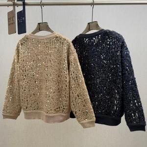 Pull en <span class=keywords><strong>laine</strong></span> à col rond à manches longues élégant et luxueux pour femmes B*C avec broderie creuse à paillettes, pull d'automne - Product Image 3