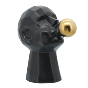 Scultura geometrica a forma di testa con sfera dorata, statua in ceramica per decorazione di casa e ufficio. - Product Image 1