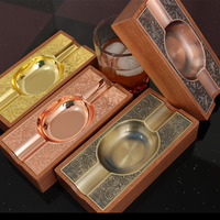 RTS Métal Cendrier Porte-Cigare en Bois Accessoires Coffret Cadeau Or Rose Logo Personnalisé Cendrier de Luxe