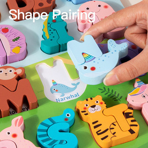 Kinderen Engels Leren Houten Alfabet Bord Vorm Bijpassende Dier Puzzel Kleur Cognitieve Vroege Educatie Kind Puzzels - Product Image 5