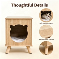 Mobilier pour animaux de compagnie : Maison pour chat rectangulaire moderne en bois imperméable, utilisable comme table d'appoint, avec coussin moelleux et cachette suspendue pour chat, pour intérieur.