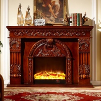 Cheminée décorative de style européen, meuble de cheminée sculpté de couleur foncée, insert de cheminée électrique, effet simulé