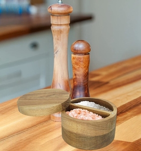 Contenitore in Legno <span class=keywords><strong>di</strong></span> Acacia per <span class=keywords><strong>Sale</strong></span>, Spezie o Condimenti, Scatola Rotonda per Conservazione - Product Image 3