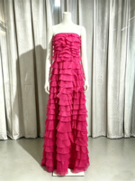 Robe de soirée romantique fuchsia à volants superposés, sans bretelles, fluide, longue jusqu'au sol, pour femme, sur mesure