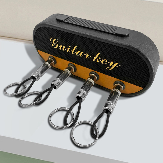 Guitar Key Holder Vintage Guitar Music Keychain Home Wall Decoration 4 Plugs Wall Mounting Keychain Rack Home Organizations