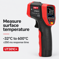 Termometer Inframerah Non-Kontak Industri Uni-T dengan Layar LCD Laser Rasio DS 20:1 Peringatan Suhu Tinggi/Rendah Garansi 1 Tahun UT302C+