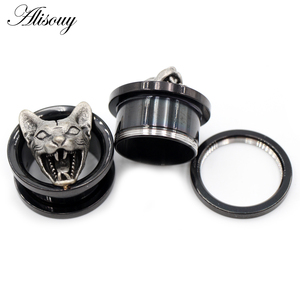Alisouy 2 pièces, tunnels d'oreille en acier inoxydable, tête <span class=keywords><strong>de</strong></span> chat, crâne, croix, plugs, expanders, stretchers, boucles d'oreilles, gauges, bijoux <span class=keywords><strong>de</strong></span> piercing corporel - Product Image 5