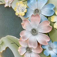 Décoration murale en relief 3D en grès avec rétroéclairage LED |   Peinture murale florale de feuilles de bananier avec vase en verre pour plantes