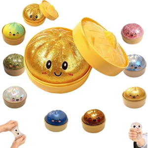 Juguete Sensorial Antiestrés OEM de Rebote Lento con Forma de Dumpling, Juguete de Descompresión con Forma de Dumpling Dorado con Vaporizador Incluido - Product Image 2