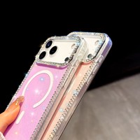 Coque de téléphone magnétique de luxe N52 en TPU avec accents scintillants et motifs Cœur/Étoile pour iPhone 17 Pro Max, 18 Pro, 17, 16, 15, 14