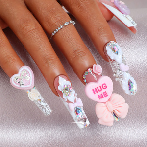 ชุดเล็บอะคริลิครูปหัวใจแบบฝรั่งเศสทำมือเป็นมิตรต่อสิ่งแวดล้อมชุดตกแต่งการ์ตูนน่ารักขายส่ง - Product Image 1