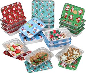 Forma Retangular Descartável de 500ml para Pão, Prata, de Alumínio, para Assar, Recipiente de Alimentos, para Viagem, Almoço, com Tampa Estampada de Natal - Product Image 1