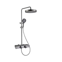 Ensemble de robinetterie de douche murale thermostatique en laiton poli avec finition chromée, design monocommande, cartouche céramique et glissière