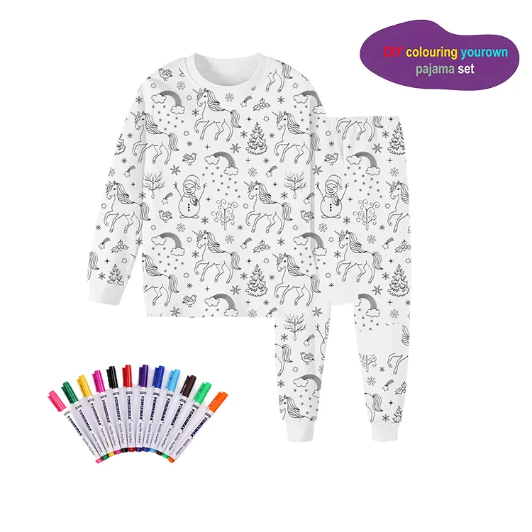 ODM novo marcador de algodão personalizado DIY pijama infantil desenho pijama graffiti pijama branco pijama para colorir para crianças DIY