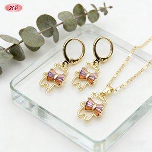 Juego de Joyería Vintage con Diseño de Oso y Lazo, Chapado en Oro de 18k, Collar y Aretes con Circonitas, Regalo para Mujeres y Niñas, Hengdian - Product Image 3